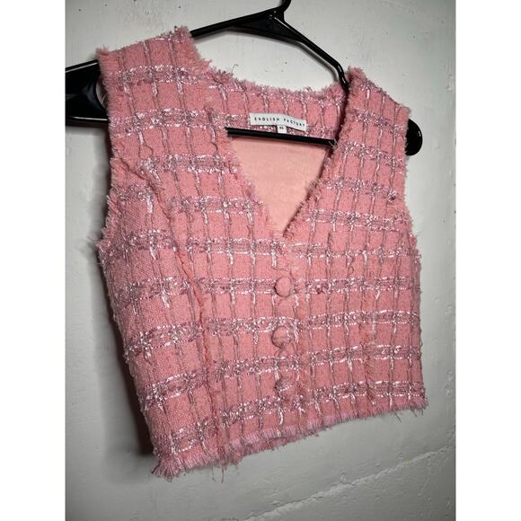 English Factory Womens Pink Cropped Tweed Vest Size XS - Picture 3 of 8